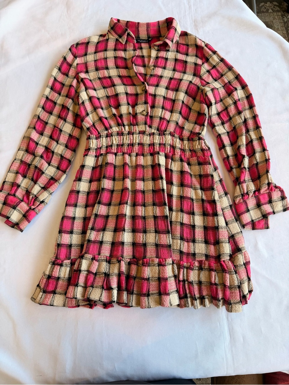Zara Pink Plaid Multicolor Long Sleeve Mini Dress Size Small